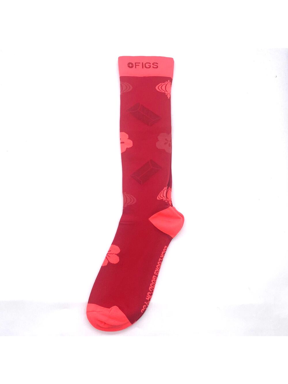 1 Pair FIGS Compression 'Flower' Rust Socks Size L